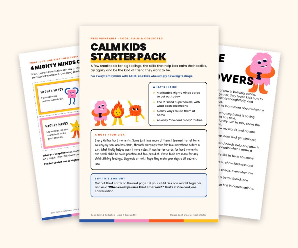 Preview of printable Calm Kids materials from Make It Buzzworthy
