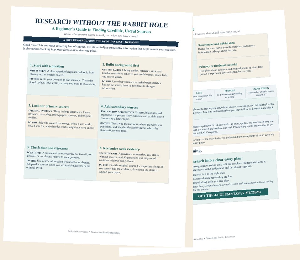 Preview of the two-page Research Without the Rabbit Hole guide